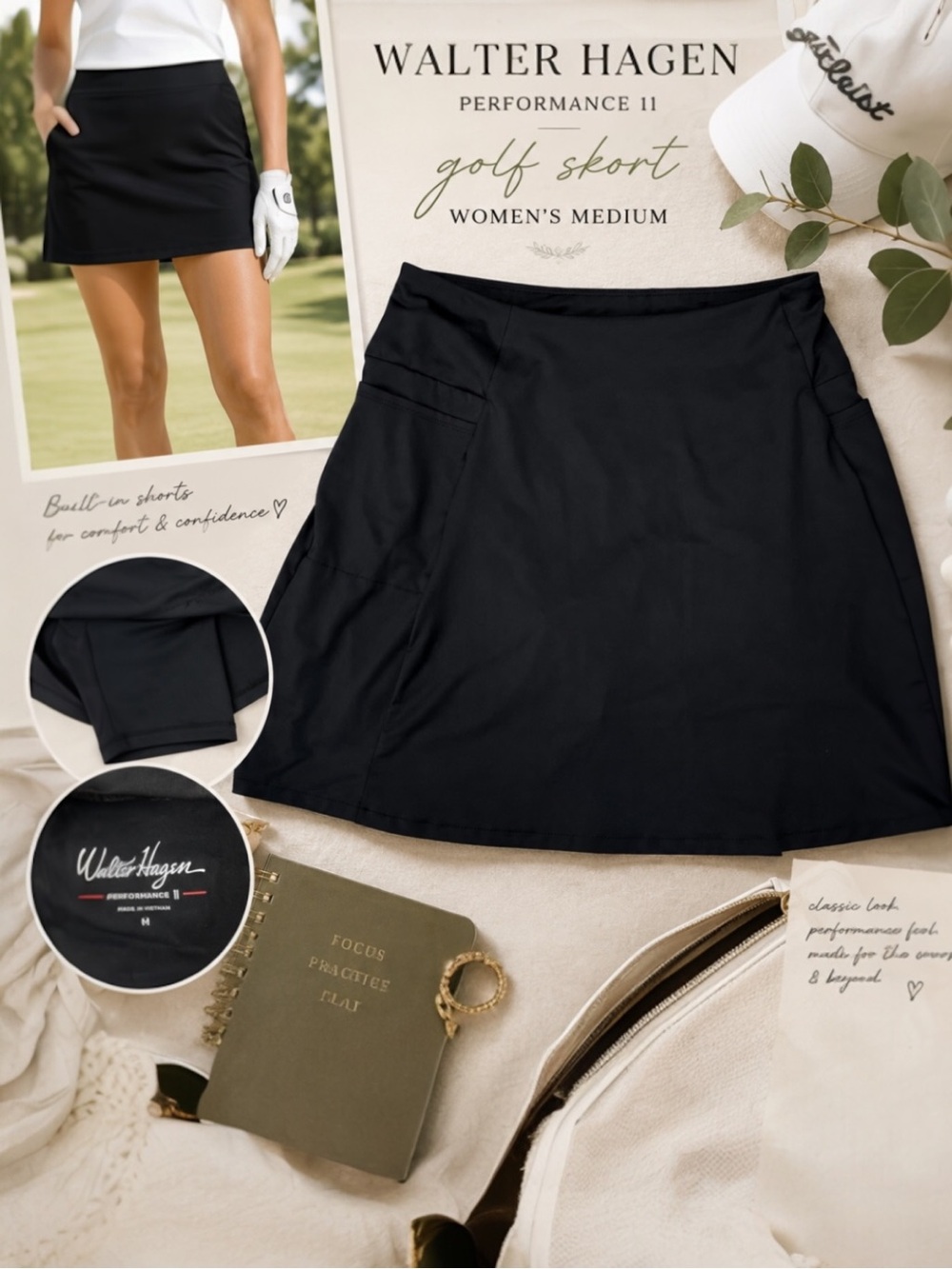 Walter Hagen Performance 11 Black Golf Skort Women’s Medium Athletic Activewear